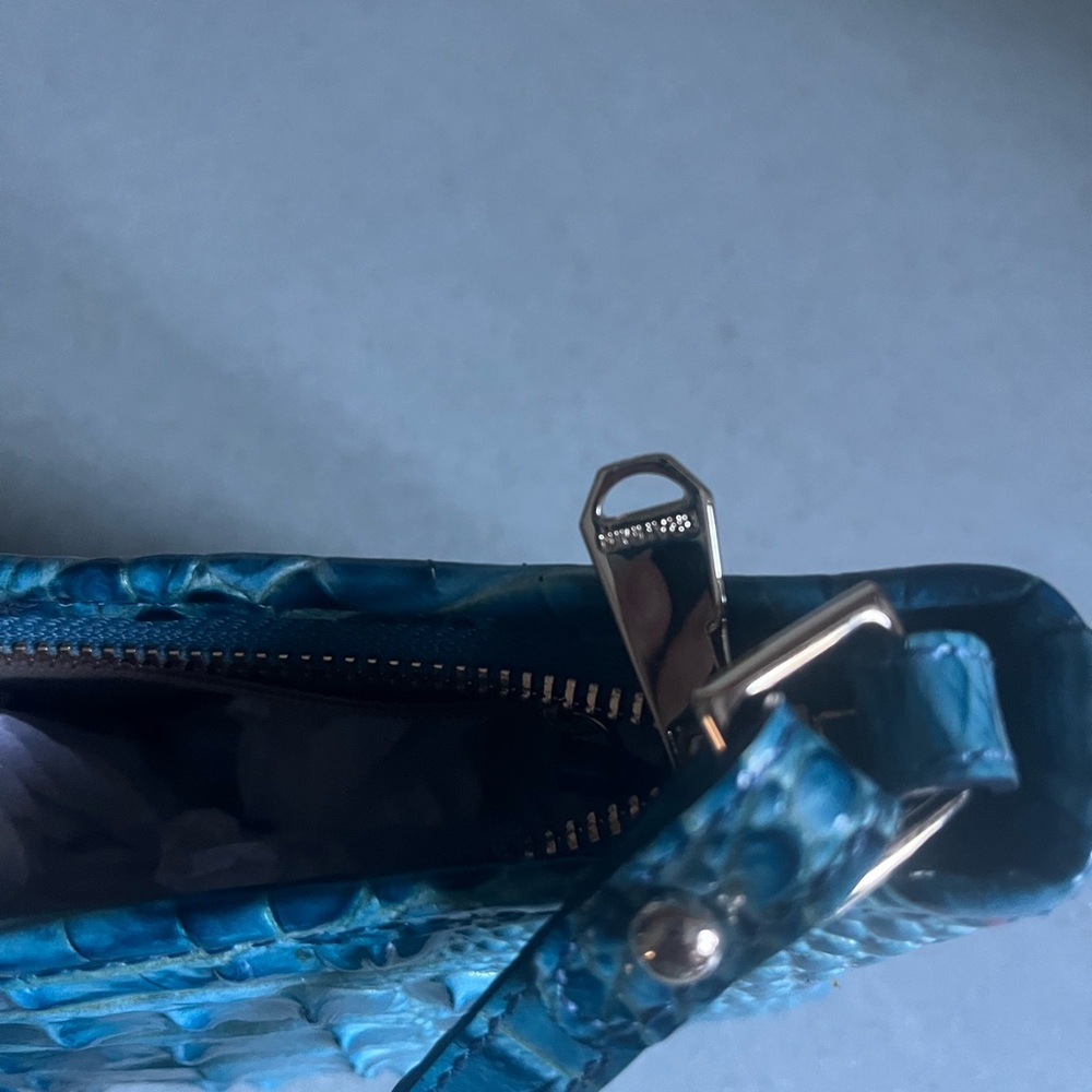 Brahmin Blue Croc-Embossed Leather Shoulder Bag beautiful Blue - Picture 6 of 11